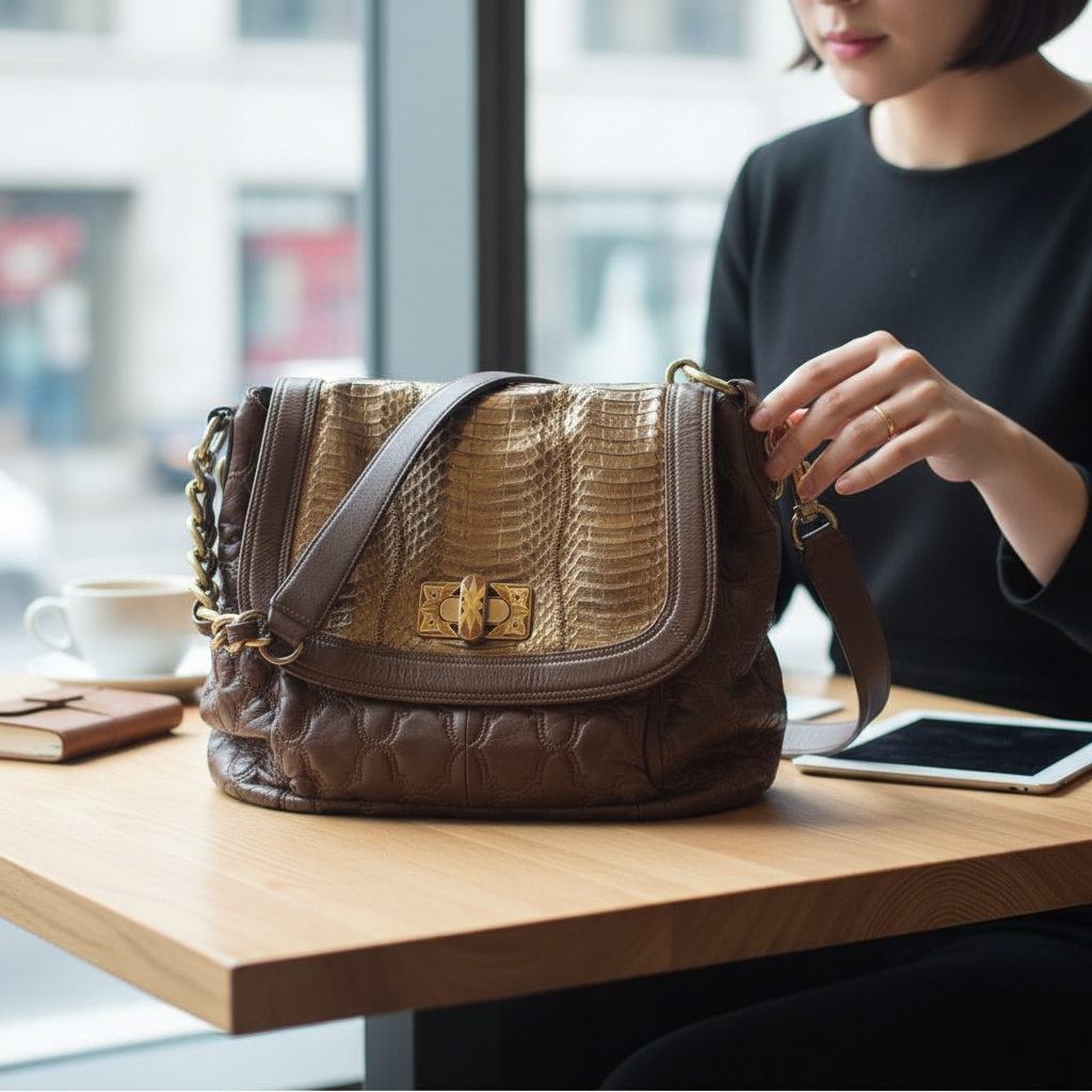 Chi by Falchi Leather and Snakeskin Shoulder Bag