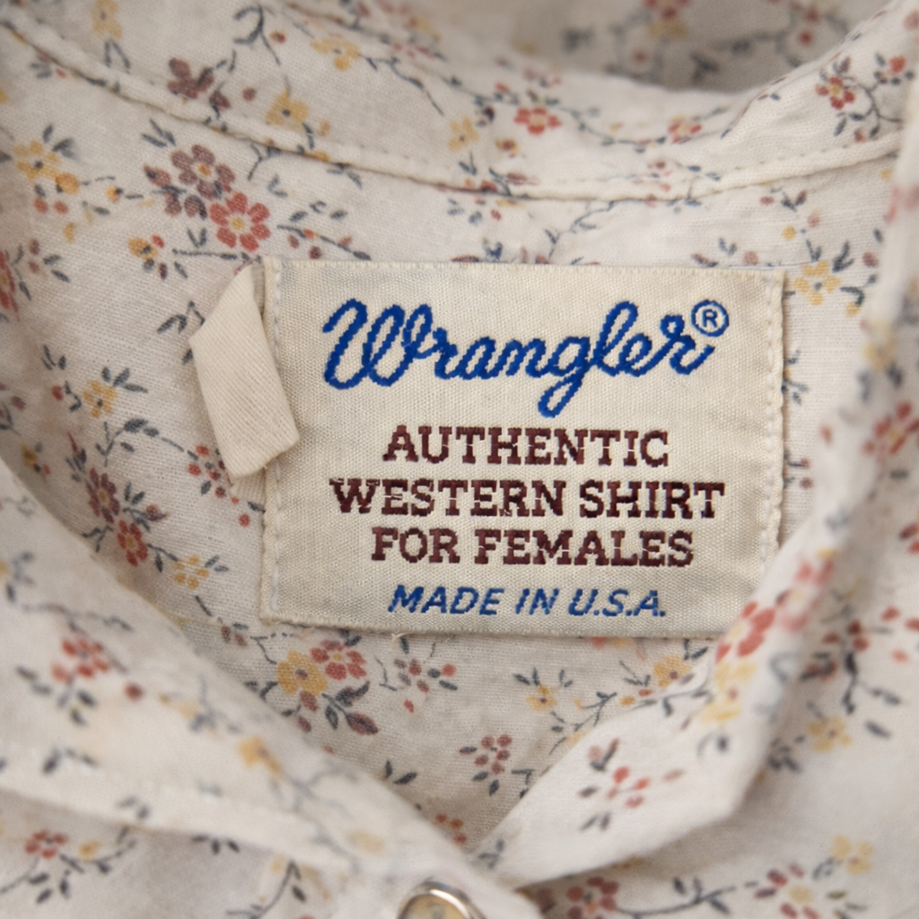 Vintage Wrangler Western Shirt 70s Floral Fringe Snap Boho Cowgirl Prairie Blouse Made USA – Women’s S