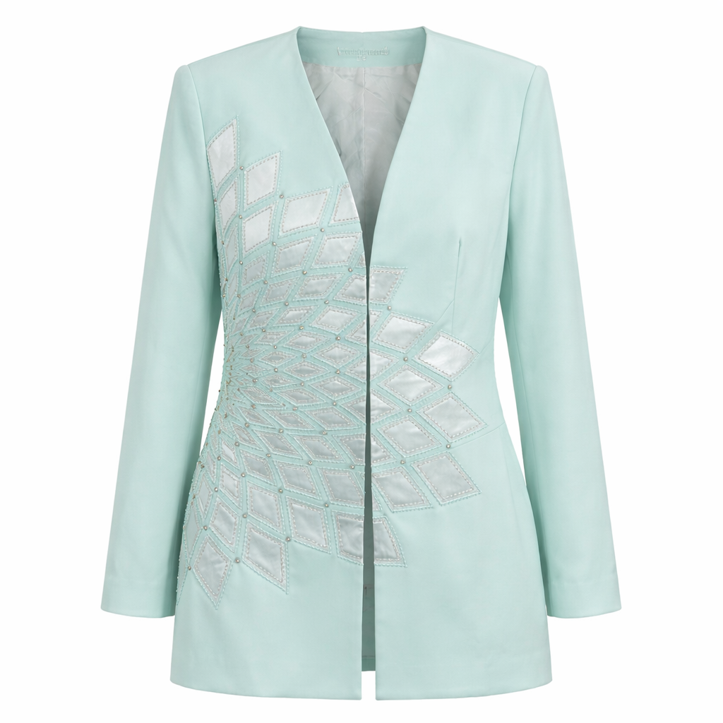 Vintage Mariella Ferretti Mint Embellished Evening Jacket – Beaded Geometric Art-Deco Blazer