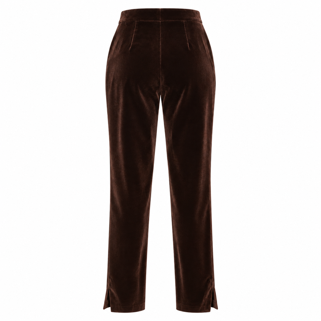Vintage MONDI Chocolate Brown Cotton-Modal Velvet Trousers — Size 12