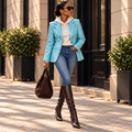 Bradley Turquoise Croc-Embossed Genuine Leather Blazer