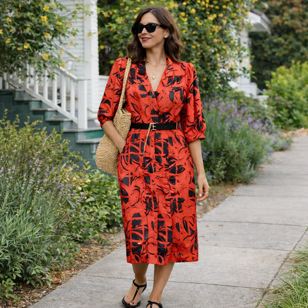 Jonathan Martin Jacquard Midi Dress Size L