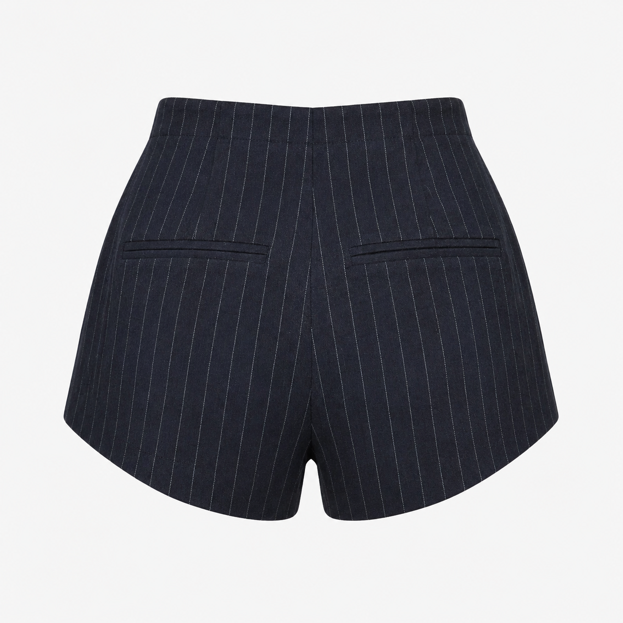 Navy Pinstripe Tailored Wool Shorts | Minimal 90s Luxury High Waist Shorts