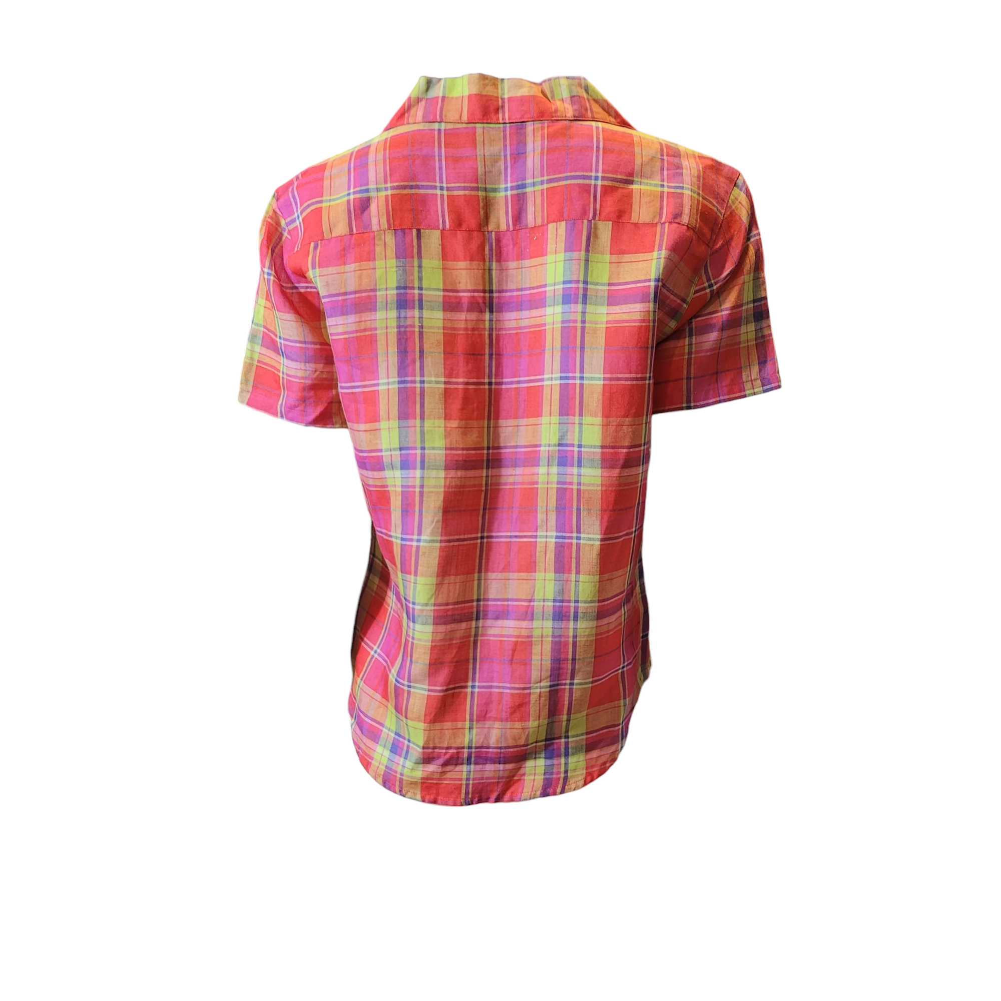 90s Vintage Madras Silk & Linen Plaid Camp Shirt Size S