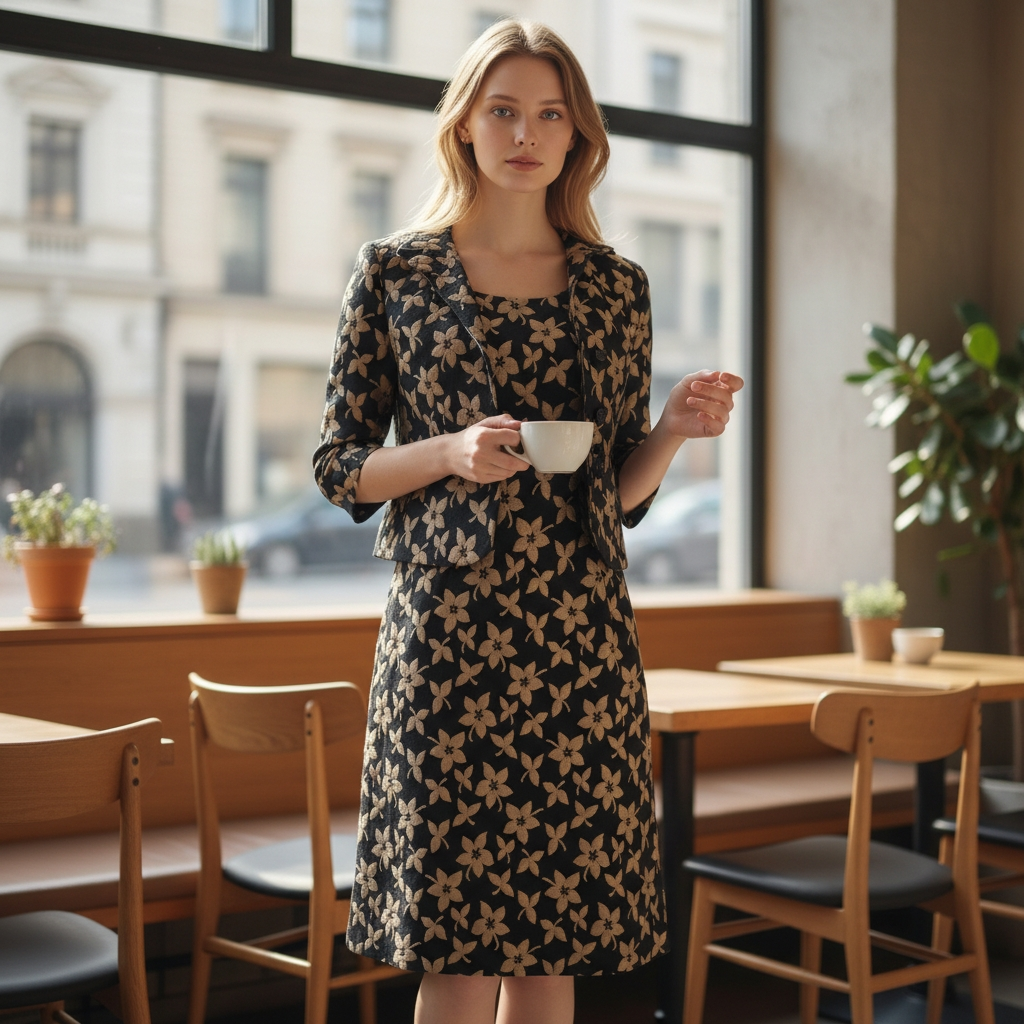 1950s Floral Print Sheath Dress & Jacket Size S