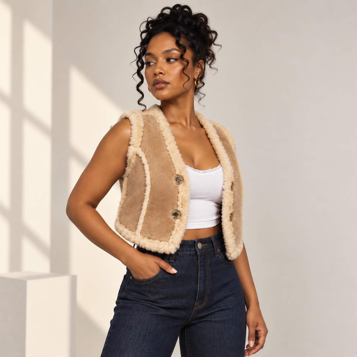 Vintage Shearling Toggle Vest — Size 12 / Fits S–M