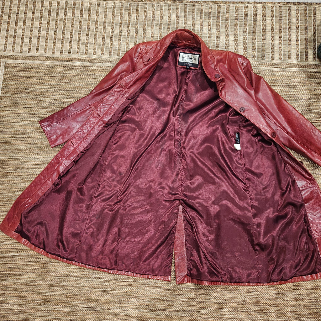 1990s Pelle Studio by Wilsons Oxblood Leather Long Coat — Size XL