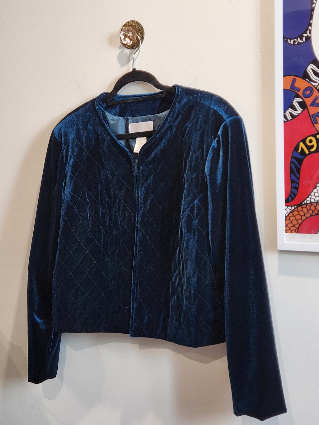 Susan Graver Style Midnight Blue Quilted Velvet Jacket | Size L