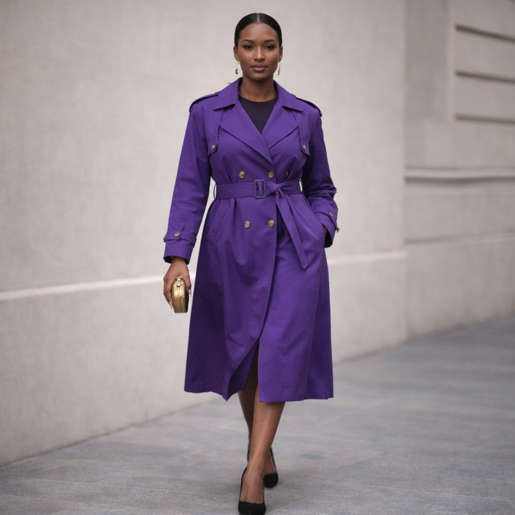 Vintage 90s J Gallery Royal Purple Hooded Trench Coat Size M