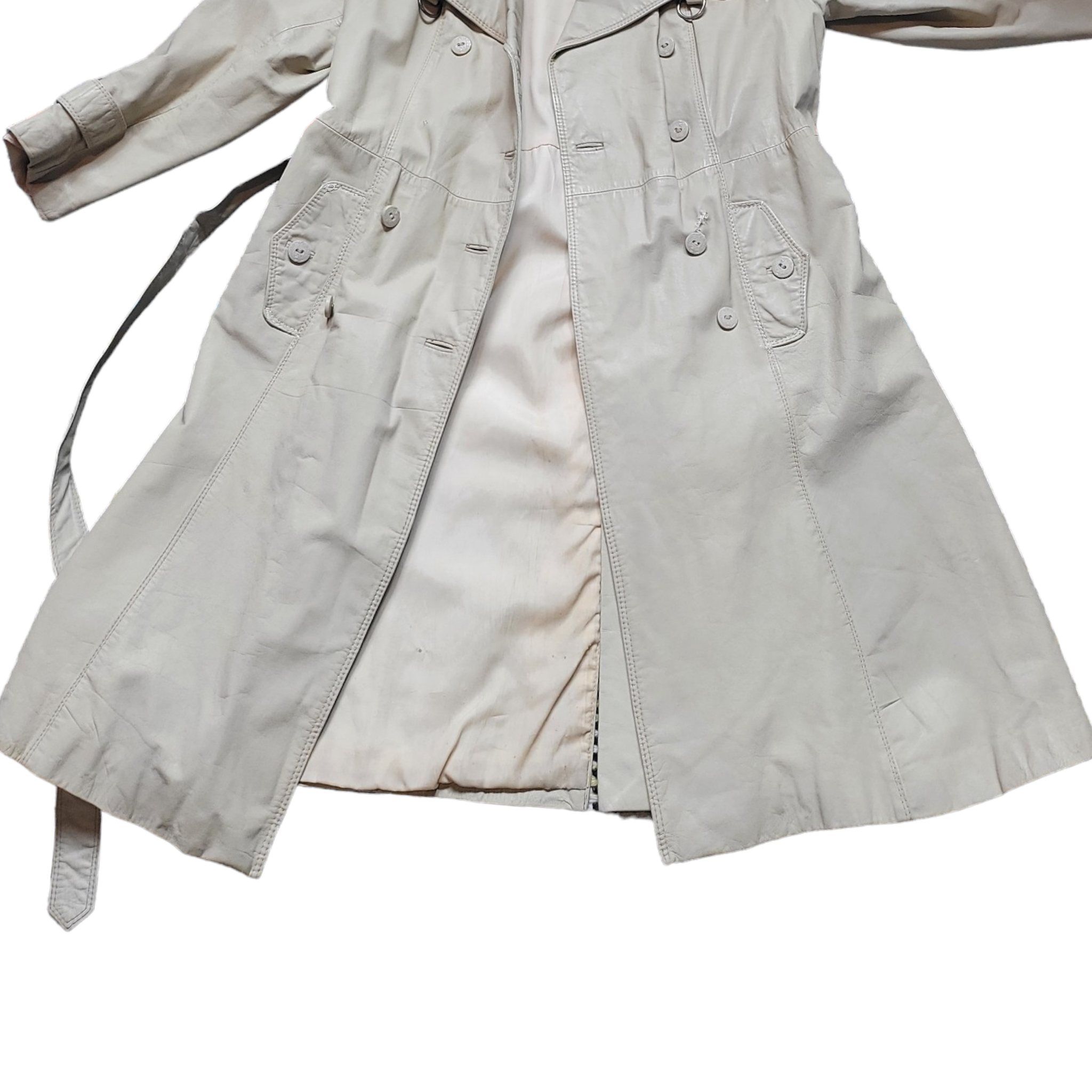 70s Vintage Leather Trenchcoats Bone Belted Leather Trench Coat Size M