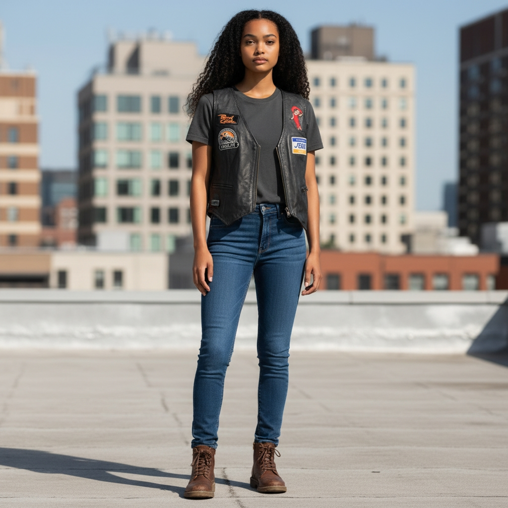 Vintage Black Leather Motcorcycle Club Riding Vest Black Betty Boop, Harley Davidson Patches Size L