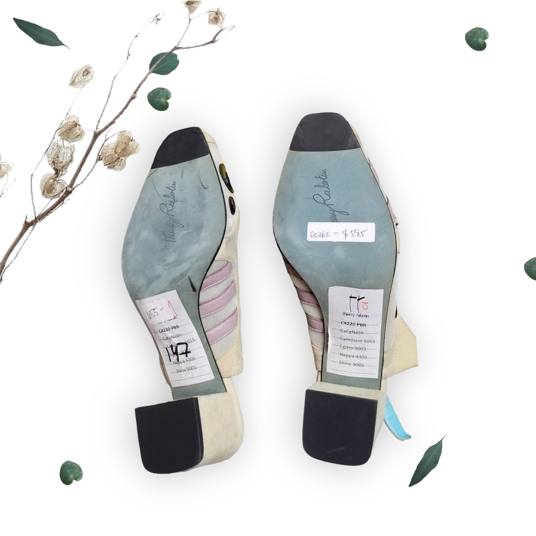 Thierry Rabotin Slingback Block Peeptoe Mesh Leather Pumps Size 37