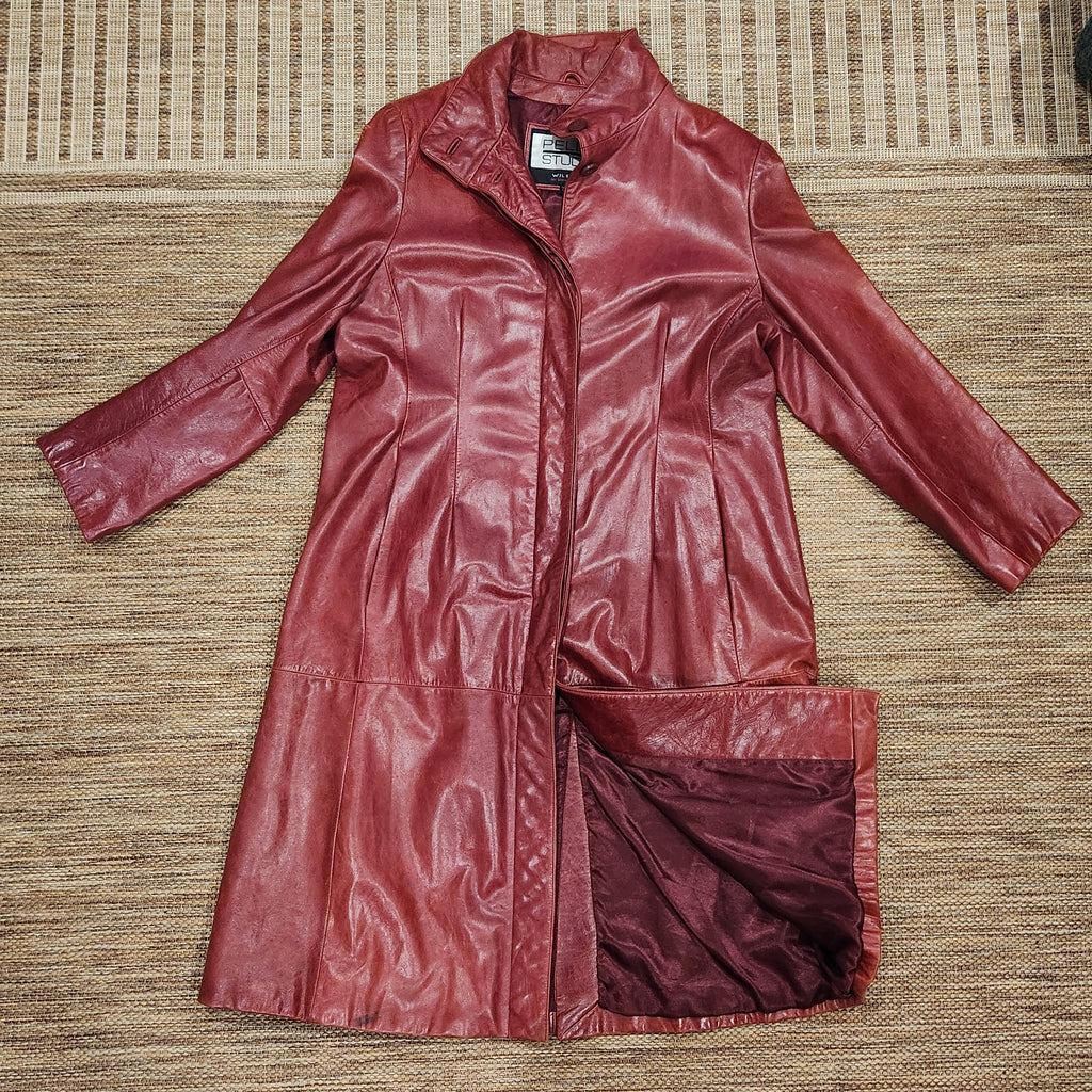 1990s Pelle Studio by Wilsons Oxblood Leather Long Coat — Size XL