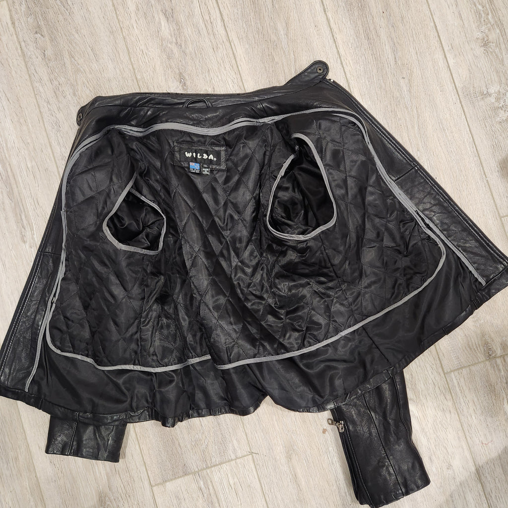Genuine New Zealand Lambskin Leather Moto Jacket – Black M