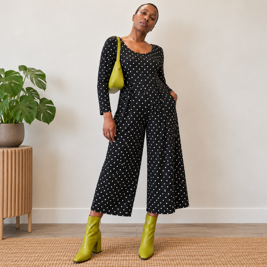 Vintage Long Sleeve Polka Dot Jumpsuit