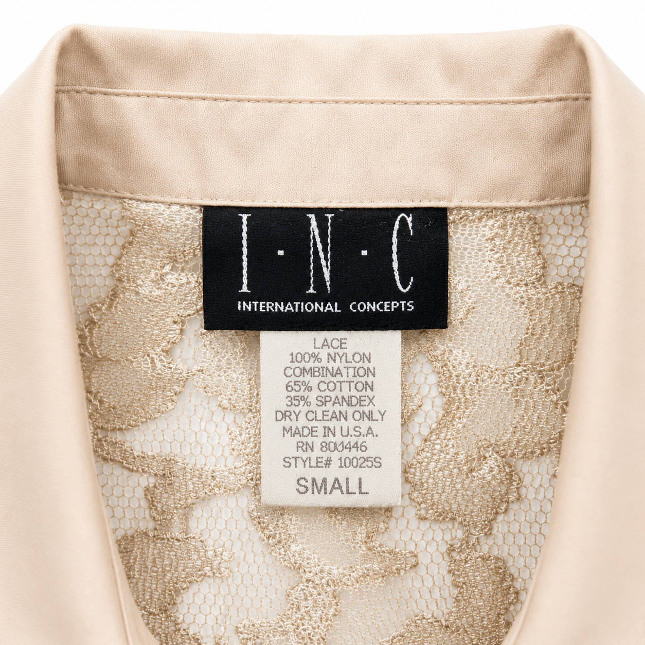 I.N.C. Cream Floral Lace Button-Up Blouse with Satin Collar | Y2K Romantic