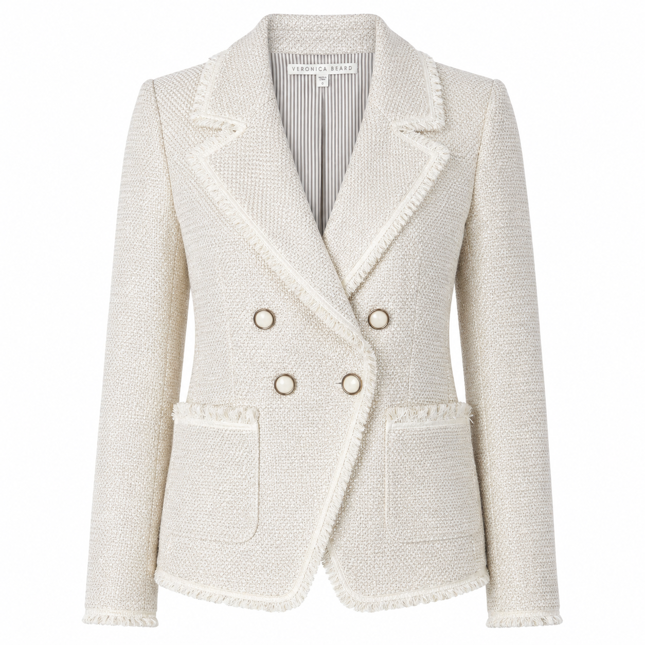 Veronica Beard Silver/Bone Tweed Double-Breasted Blazer — Size 0