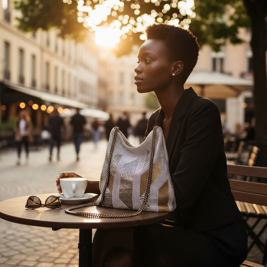 Salvaged NoWa by Narai, Silk Georgette Beaded Droopy Shoulder Chain Strap Bag