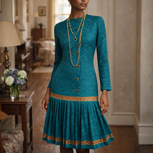 Julie Francis Silk Jacquard Pleated Dress Size 8