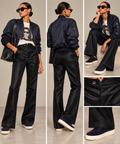 Vintage Black Diamond-Textured Velvet Flared Trousers