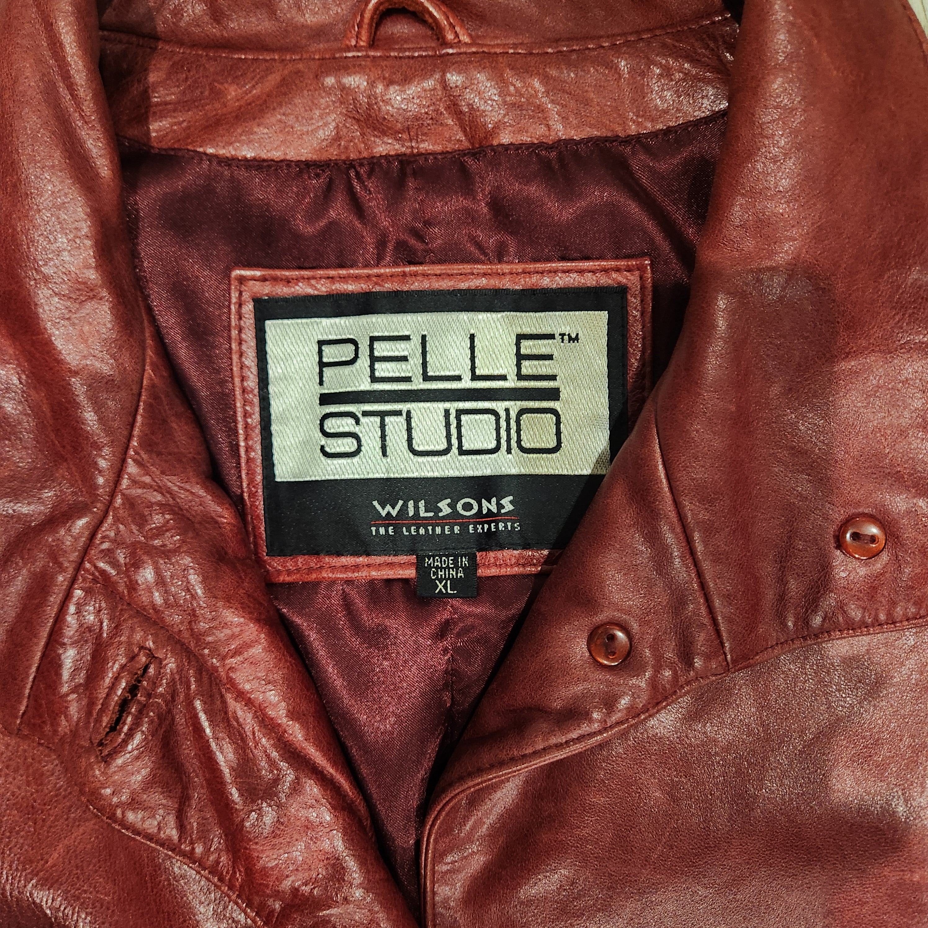 Pelle Studio Deep Red Leather Coat – Vintage Luxe Statement  Size XL