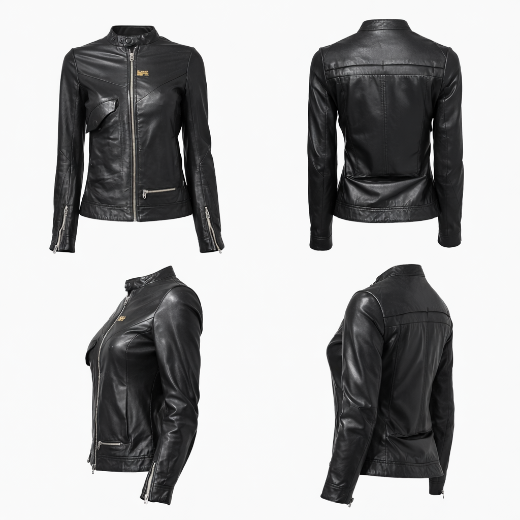 G-Star Raw Black Leather Moto Jacket – Fitted Minimalist Zip Style | Size XS