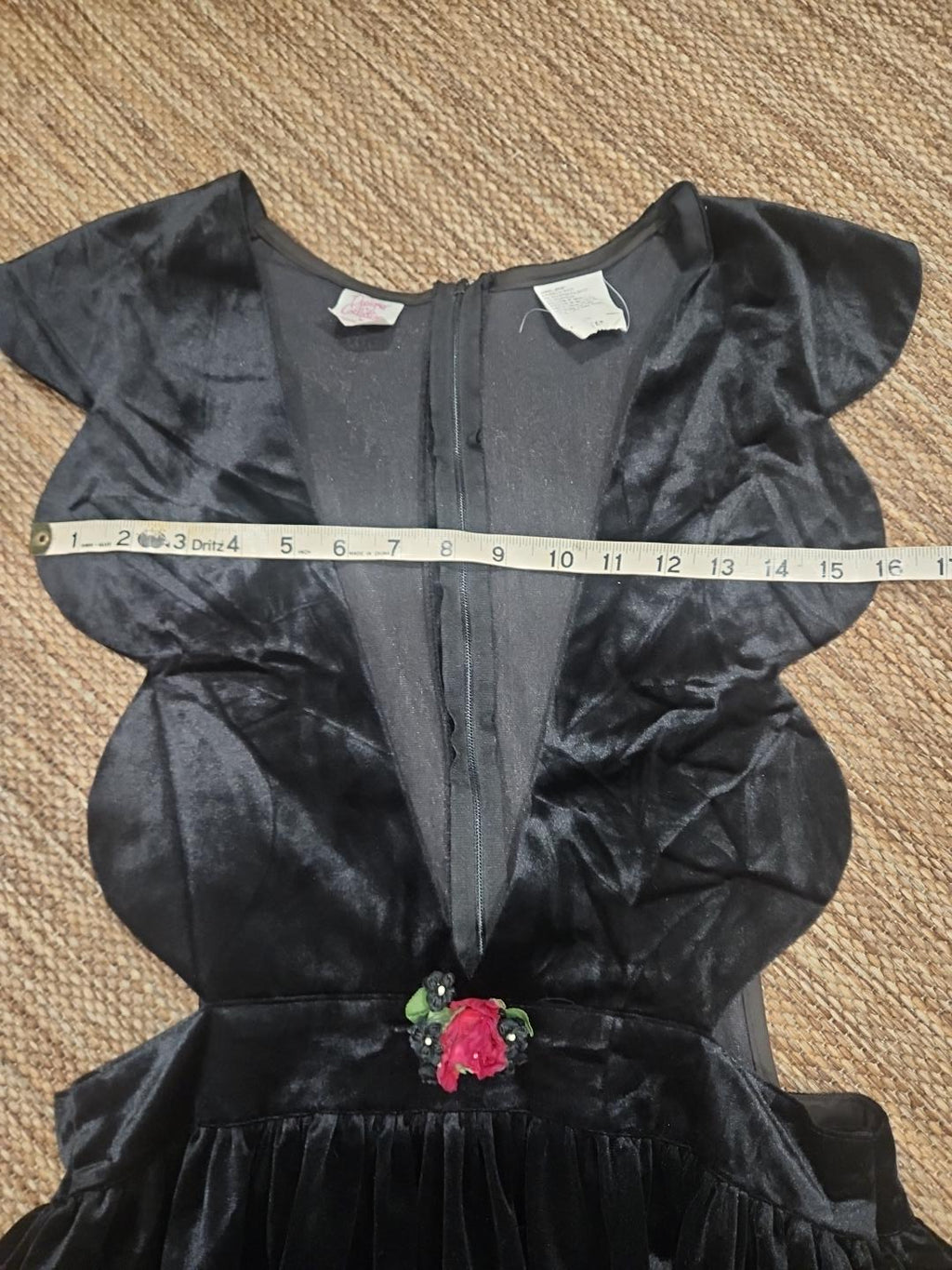 Vintage Harold Square Sculptural Black Velvet Jumper Dress with Rose Detail