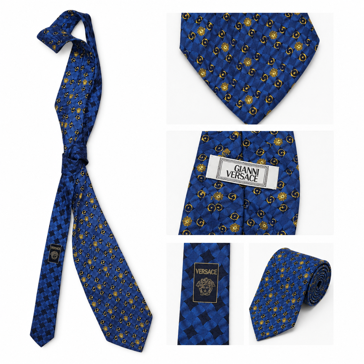 Vintage Gianni Versace Silk Tie – Blue Medusa Print