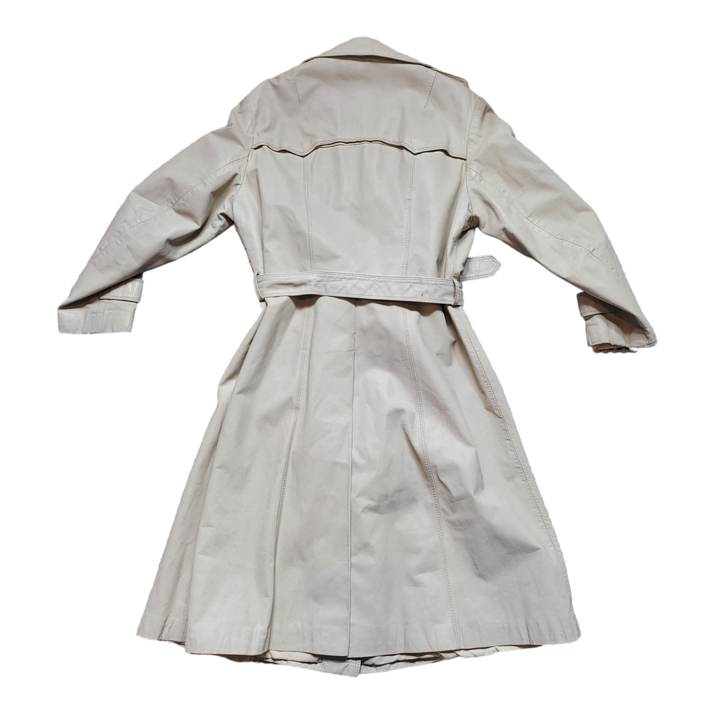 70s Vintage Leather Trenchcoats Bone Belted Leather Trench Coat Size M