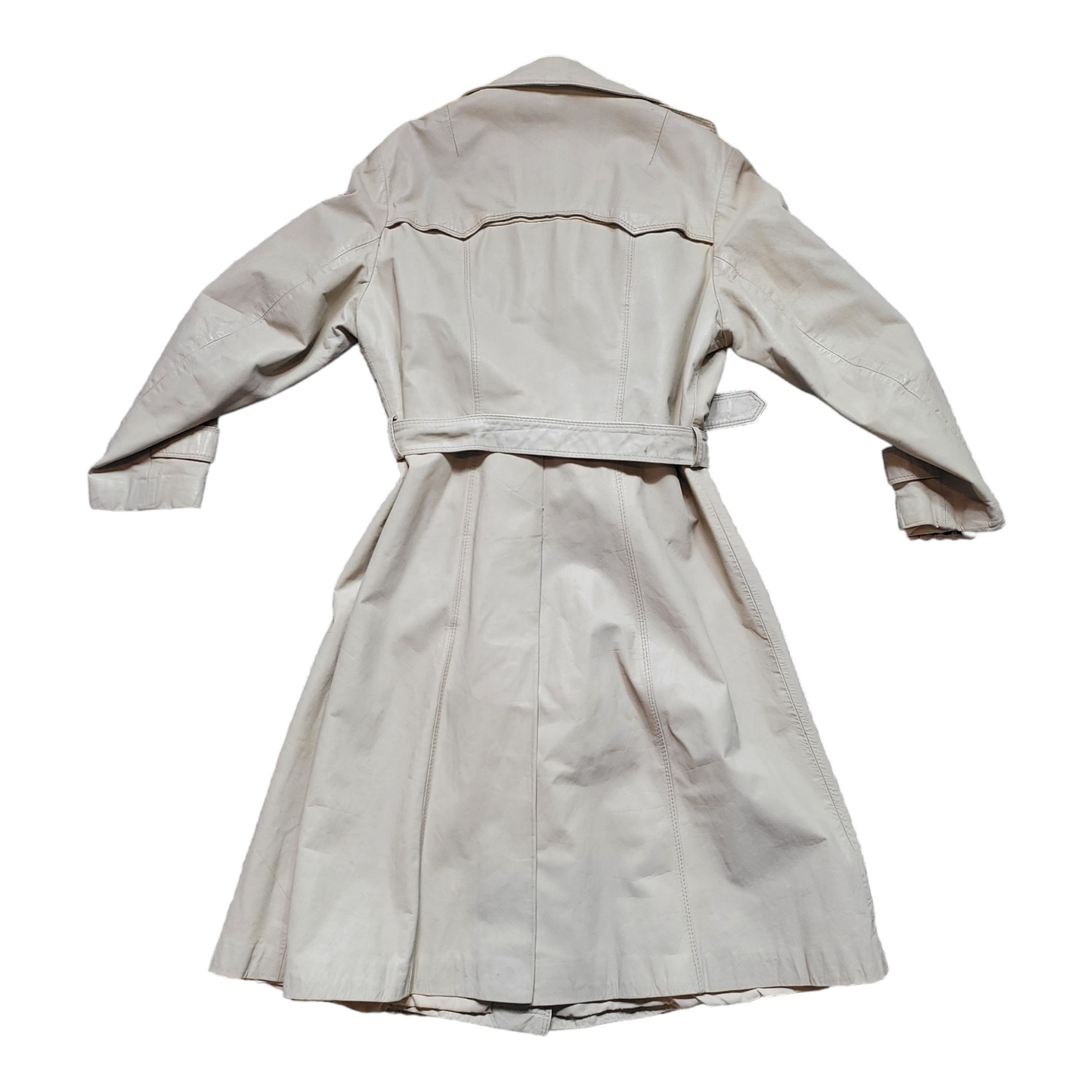 70s Vintage Leather Trenchcoats Bone Belted Leather Trench Coat Size M