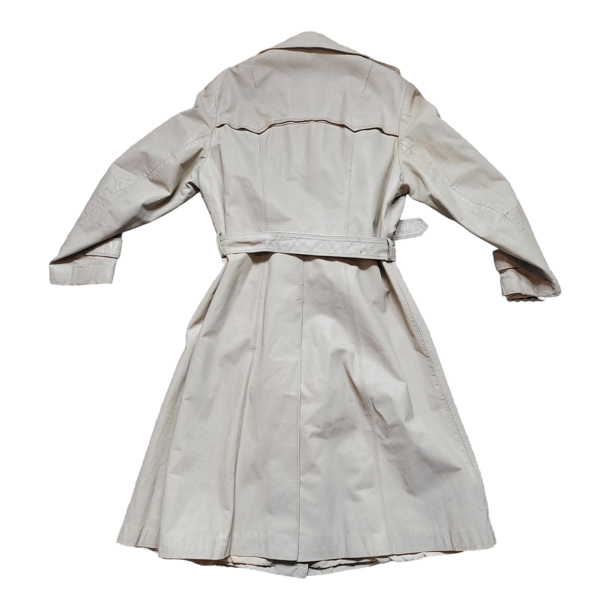 70s Vintage Leather Trenchcoats Bone Belted Leather Trench Coat Size M