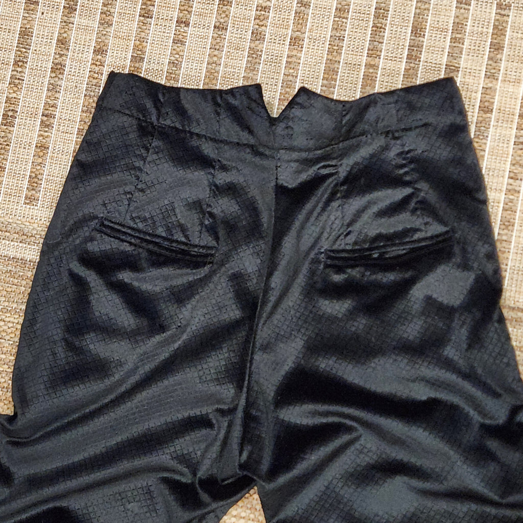 Vintage Black Diamond-Textured Velvet Flared Trousers
