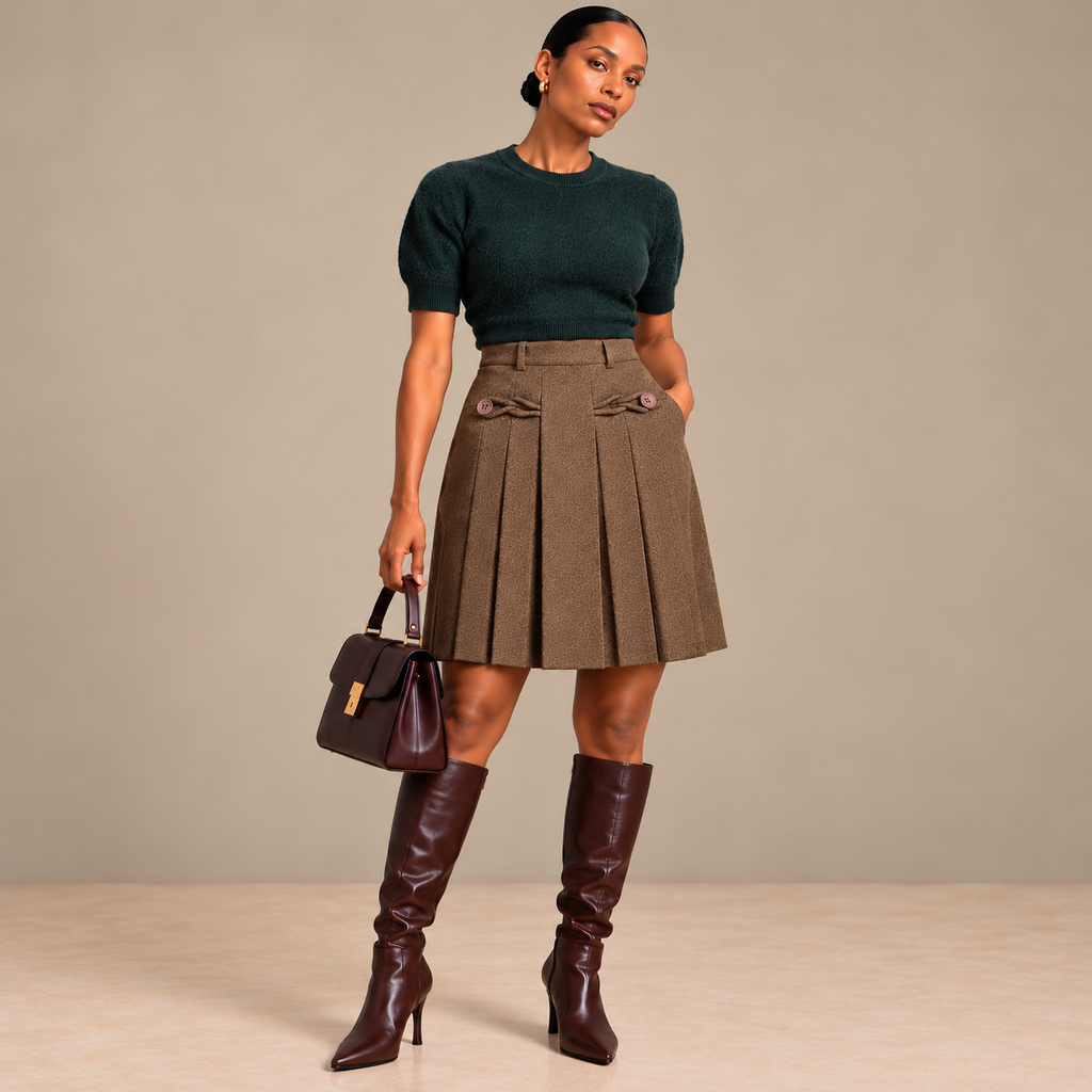 Vintage Dora Brown Pleated Skirt — Size 9