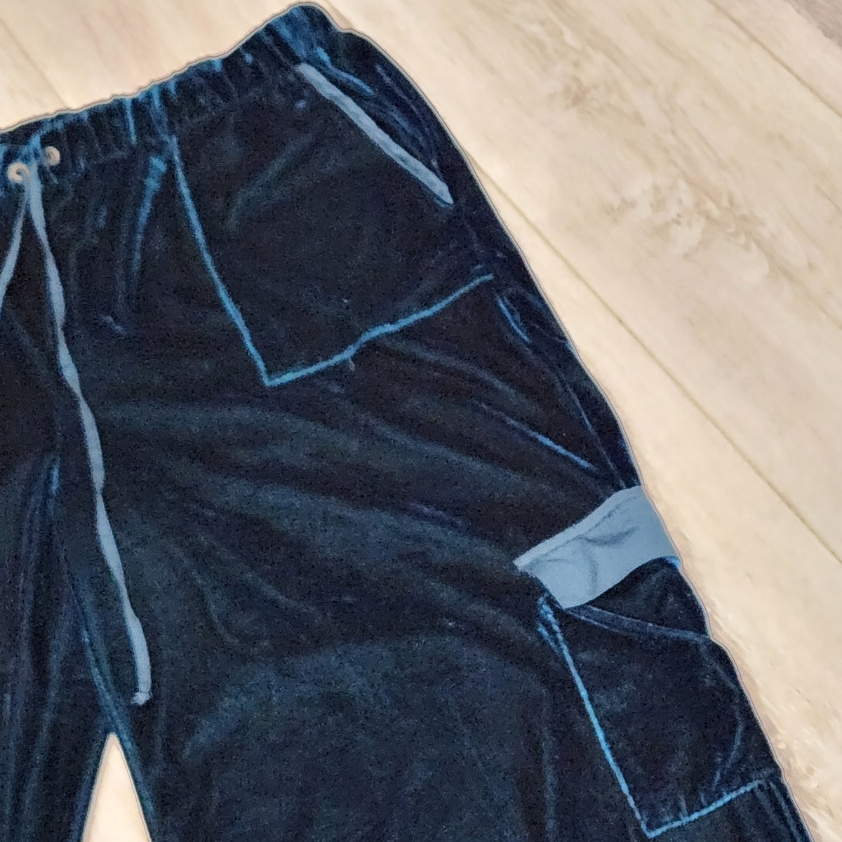 Midnight Blue Velvet Wide-Leg Cargo Pants