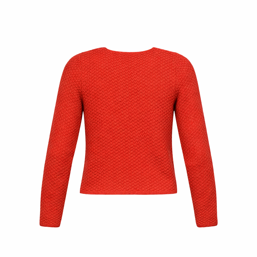 1960s Vintage Hand Made Crochet Red Knit Sweater, Keyhole Size M
