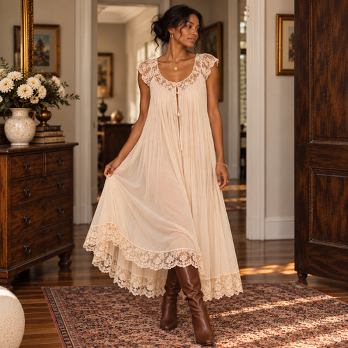 Vintage Lace Trimmed Sheer Nightgown