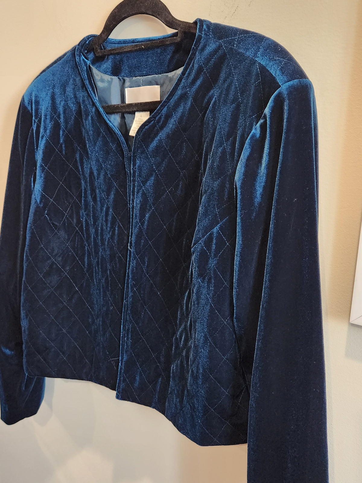Susan Graver Style Midnight Blue Quilted Velvet Jacket | Size L