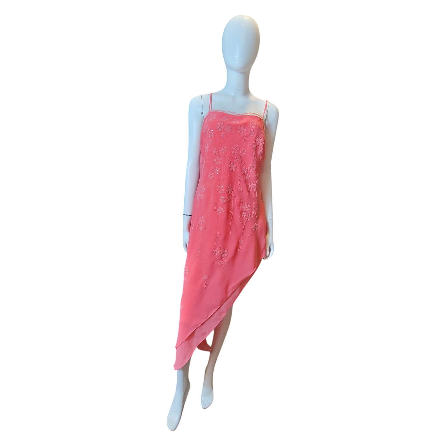 90s Vintage Beaded Asymmetric Hem Slip Dress