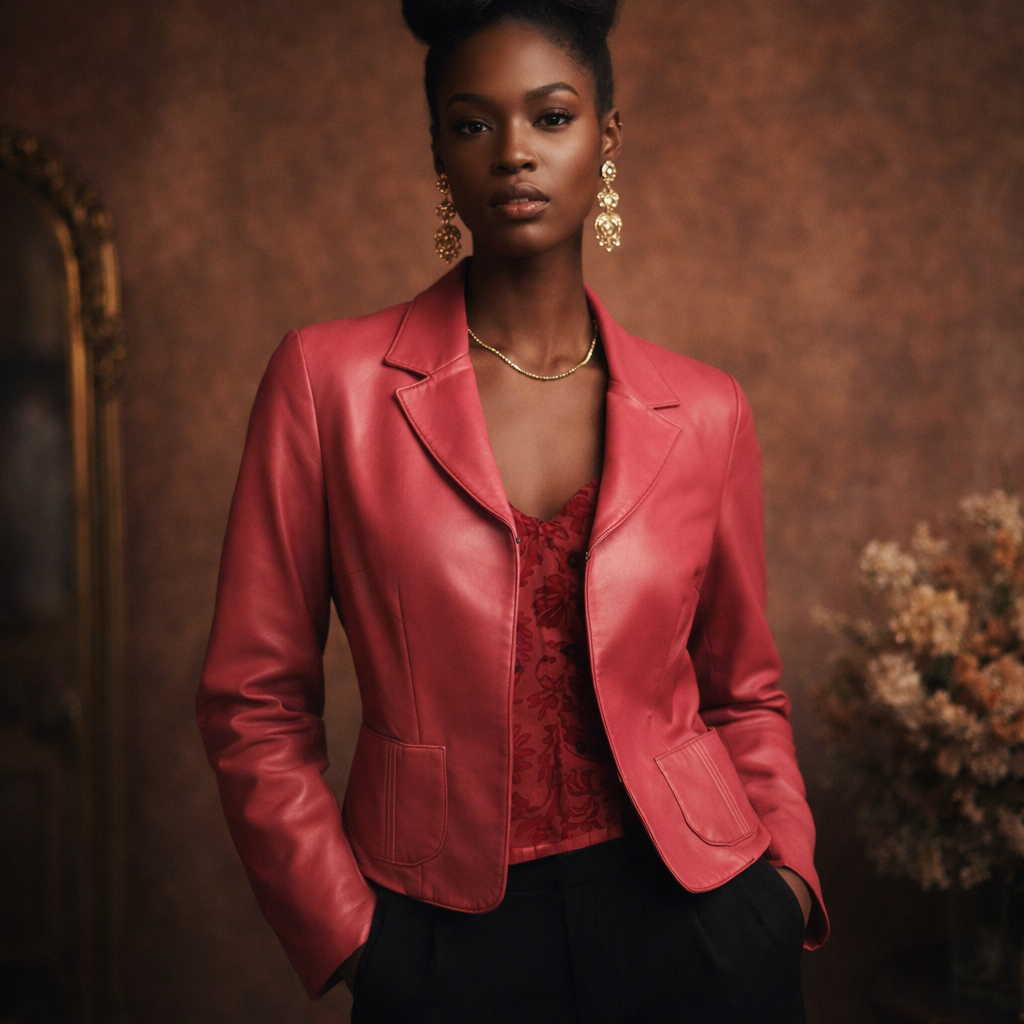 Pink Leather Blazer Jacket Size M