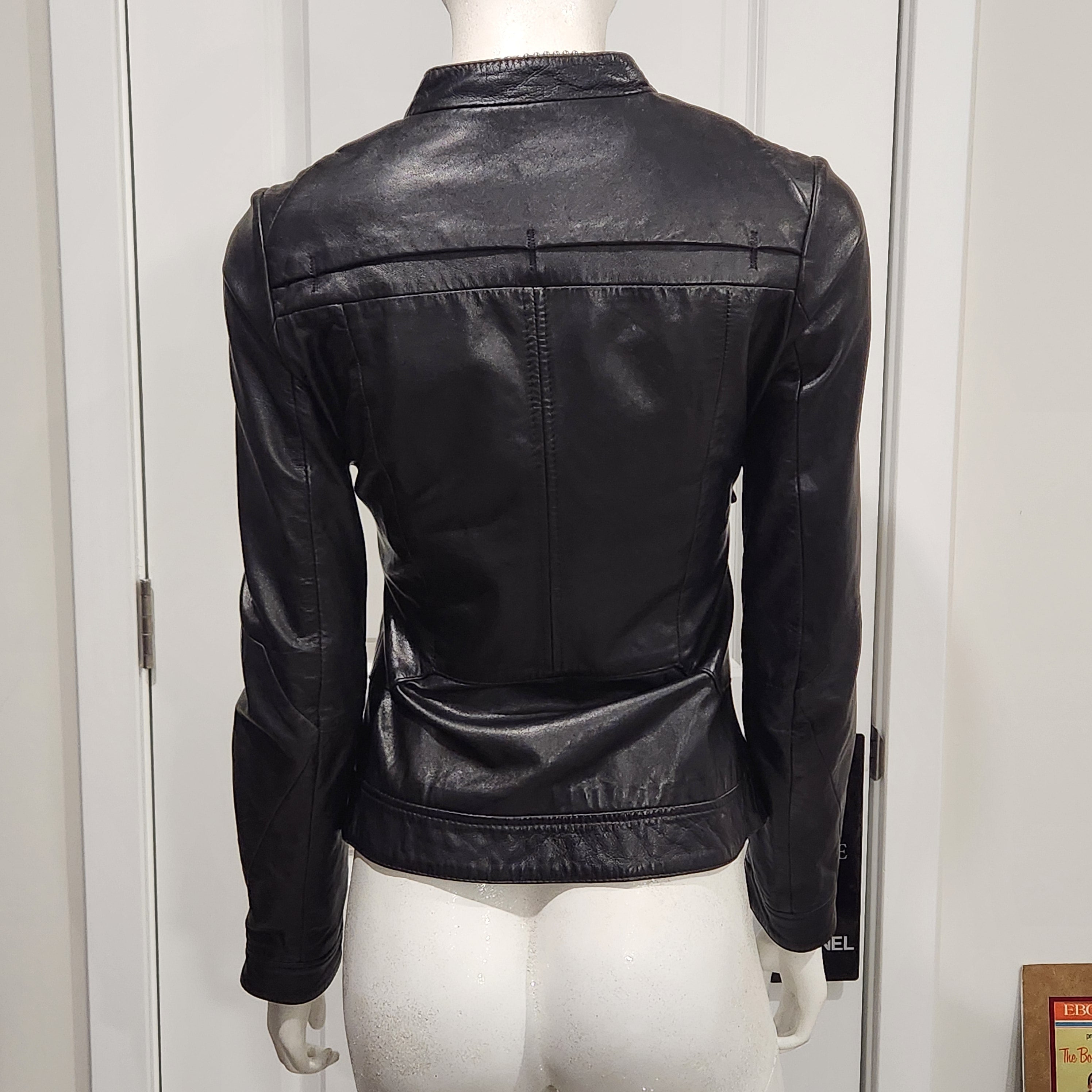 G-Star Raw Black Leather Moto Jacket – Fitted Minimalist Zip Style | Size XS