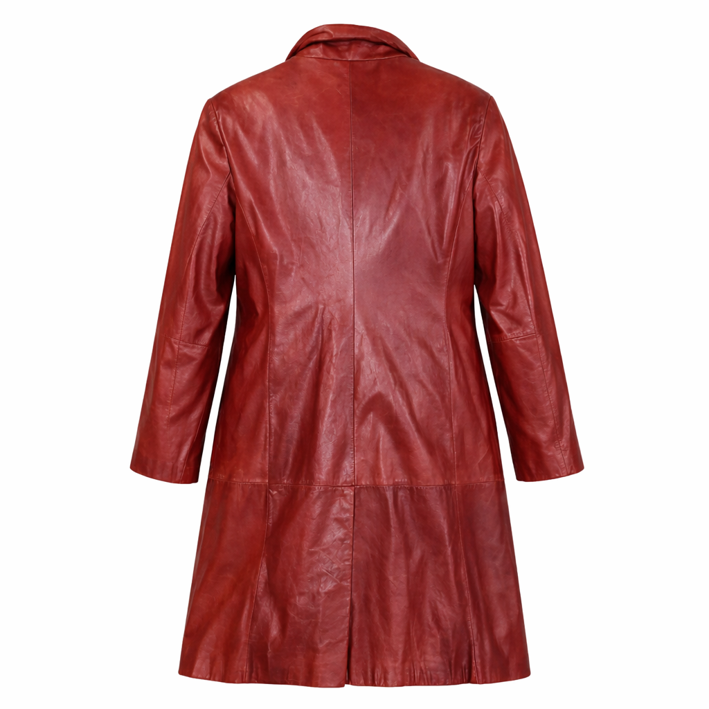 Pelle Studio Deep Red Leather Coat – Vintage Luxe Statement  Size XL