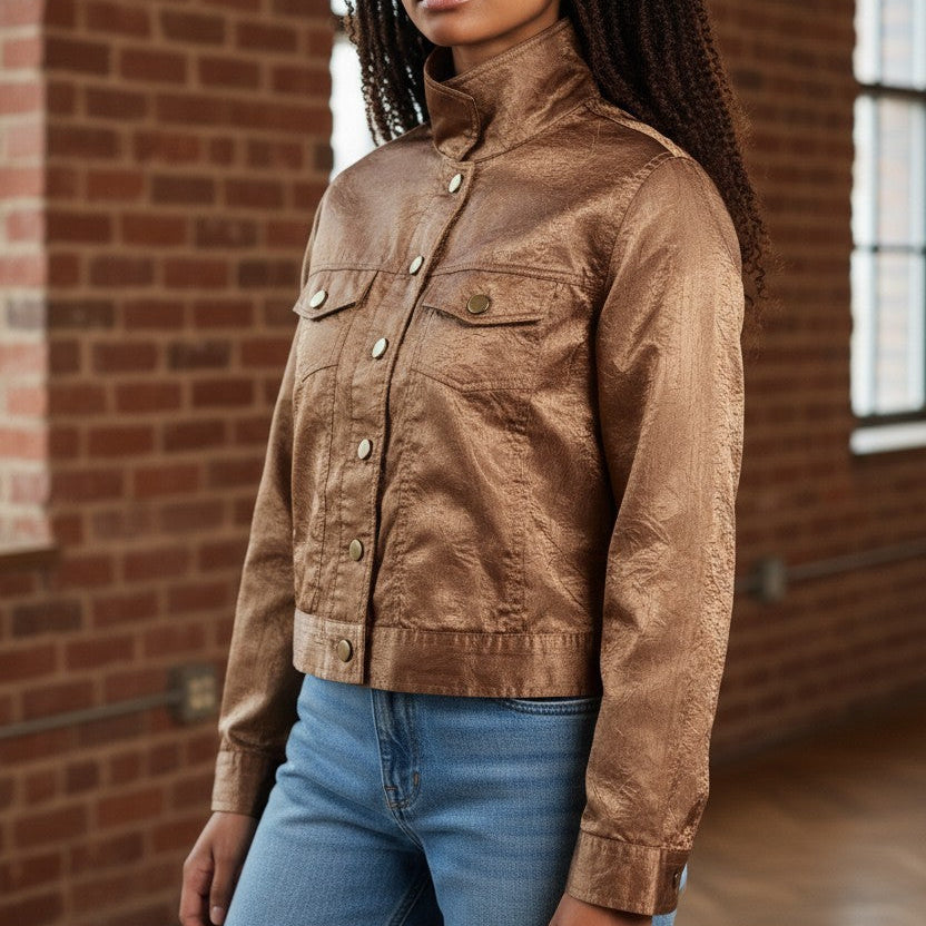 Shimmering Button Up Collared Jacket