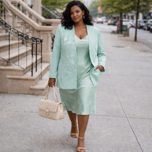 Vintage Mariella Ferretti Mint Embellished Evening Jacket – Beaded Geometric Art-Deco Blazer