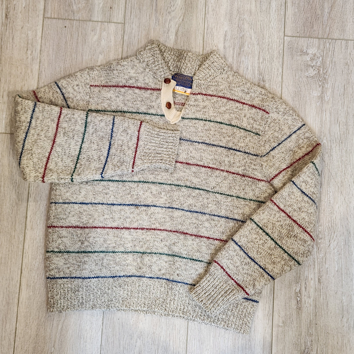 Vintage LOBO by Pendleton Virgin Wool Striped Henley Sweater — Made in USA