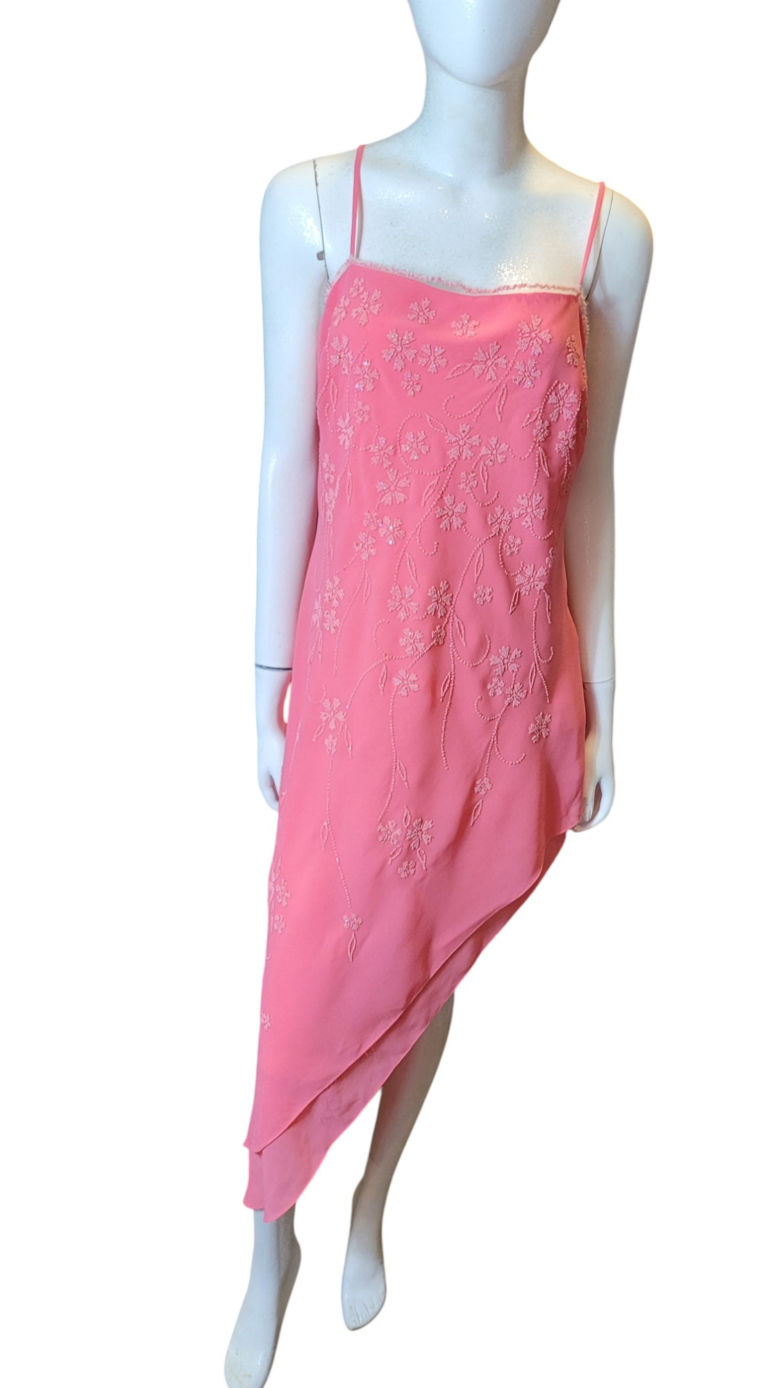 90s Vintage Beaded Asymmetric Hem Slip Dress