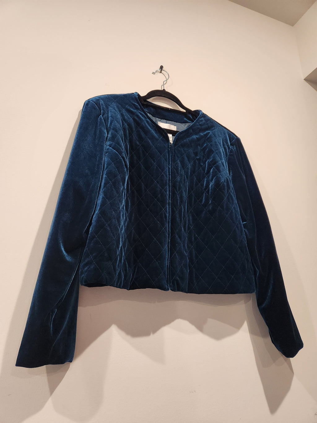 Susan Graver Style Midnight Blue Quilted Velvet Jacket | Size L