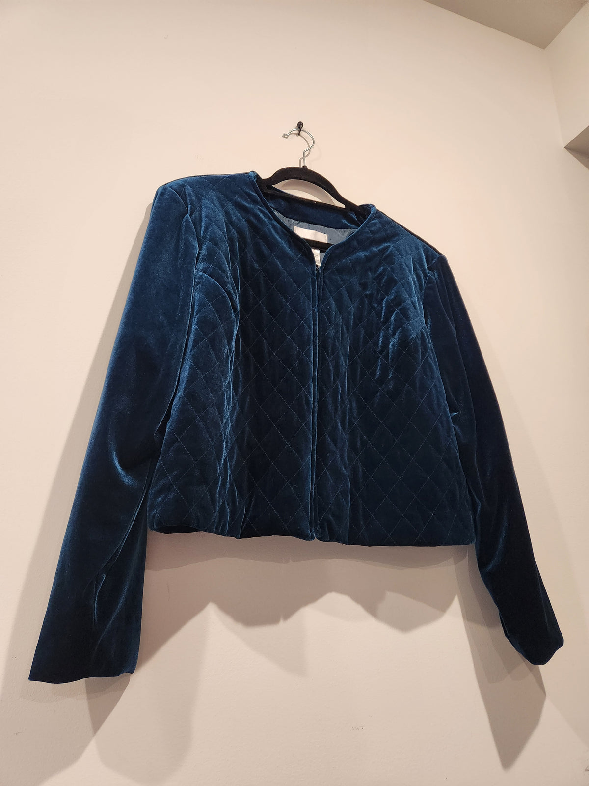 Susan Graver Style Midnight Blue Quilted Velvet Jacket | Size L