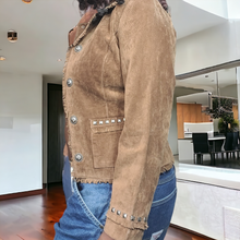 Load image into Gallery viewer, 90s Vintage Suede Leather CowGirl Jacket Studded and Fringe Leather Jackets Saguaro West Suede Jacket Lucille Golden Vintage 
