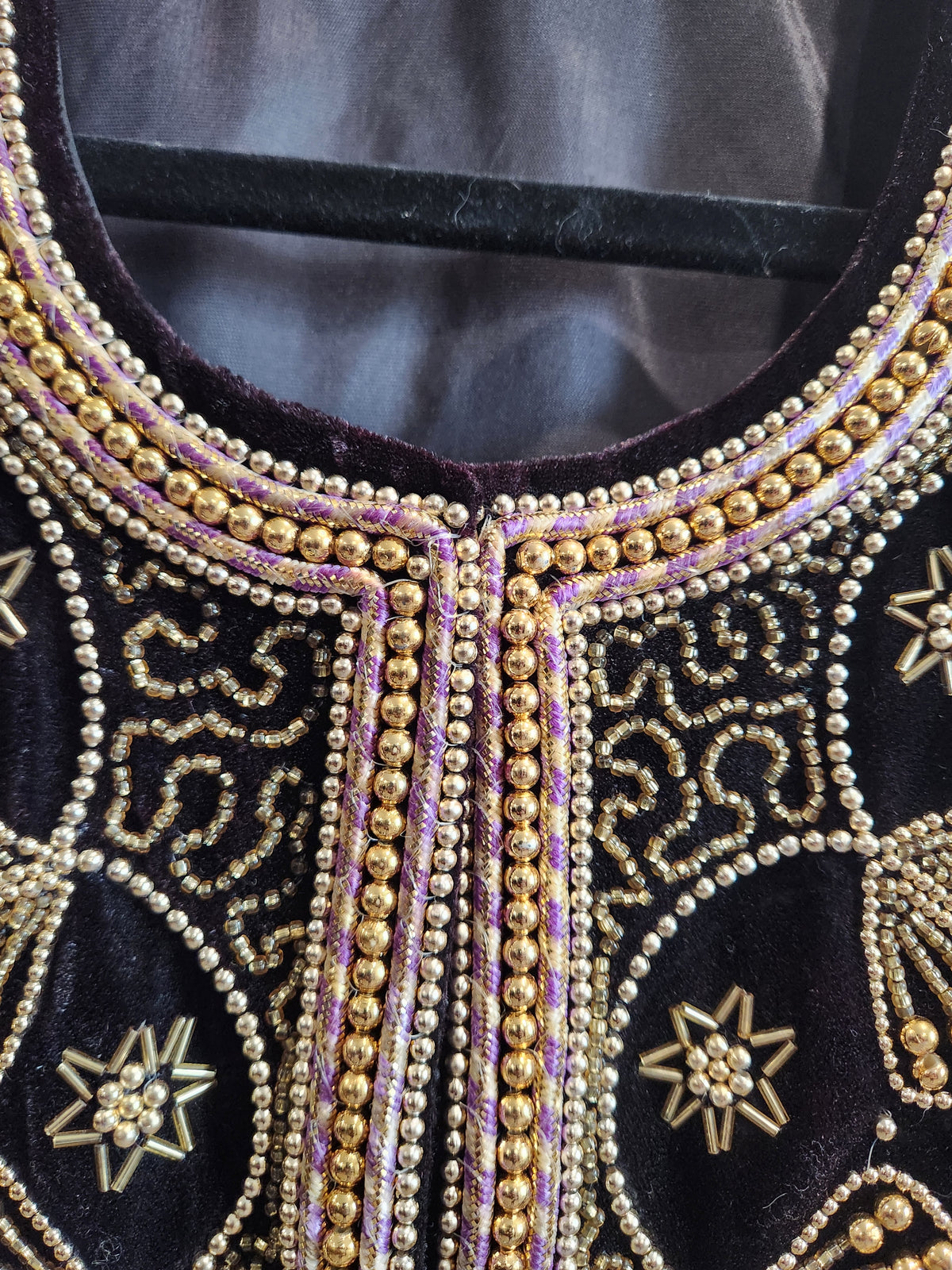 Vintage Black Cherry Velvet Beaded Evening Jacket | Gold Embroidery