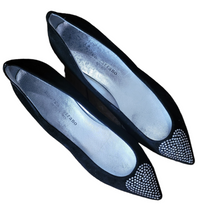 Load image into Gallery viewer, Andrea Carrano Crystal Adorned Black Suede Pointy Toe Ballerina Flats Size 8.5
